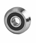Top Shelf 3 8 Inch V Groove Roller Bearings 8 Pack Rubber Sealed Chrome Steel Line Track Caster Wheels with pre loaded grease detail.