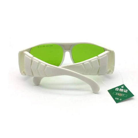 Top Notch Nd Yag Laser Safety Glasses 1064Nm Optic Eyewear with OD Four Plus shielding, white poly frames, front view.