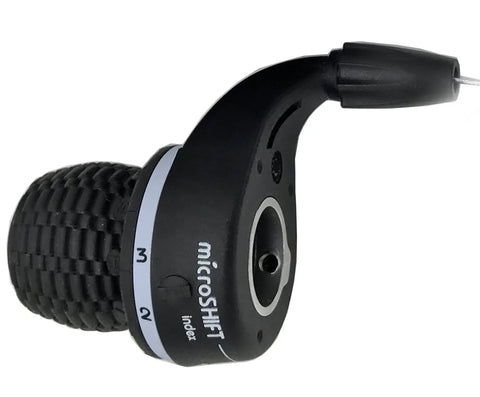 Close-up of MTB Twist Grip Shifters MS25-6 3x6 Speed DIP Compatible for Shimano with black durable grip
