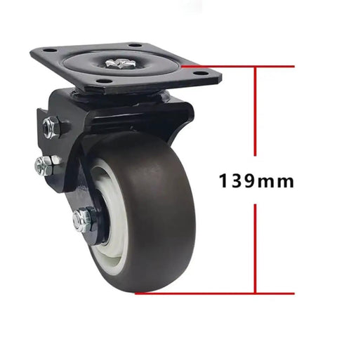 4 Inch Shock Absorbing Swivel Caster With Synthetic Rubber Tread And Nylon Hub, 139mm black industrial caster close-up image.
