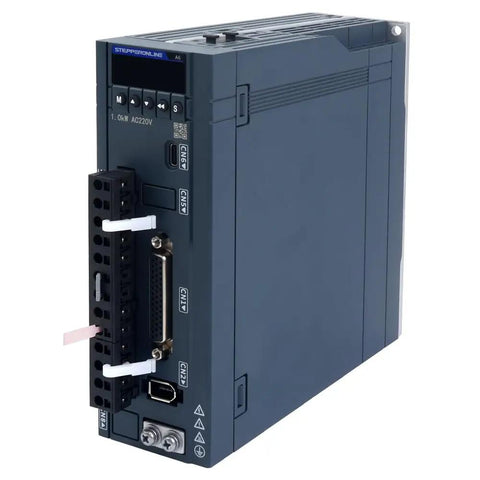A6 Series 1000W AC Servo Motor Kit with RS485 control unit, side view showcasing connectors and labels, 3000 RPM, IP67 waterproof.