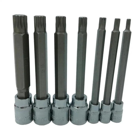 Heavy Duty 10 Piece Universal Socket Set With 1/4 3/8 And 1/2 Inch Drives Featuring Metric Sizes From 4 To 18 Mm individual socket pieces displayed.