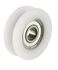 Four Pack Deep Groove V Belt Guide Pulley Wheel With Silent Precision Bearings and Heavy Duty Linear Motion Design, white nylon.