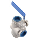 Rock Solid 304 Stainless Steel Three Way T Port Ball Valve 3/4 Inch DN20 with blue handle for fluid control