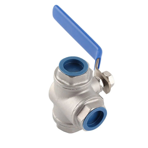 Rock Solid 304 Stainless Steel Three Way T Port Ball Valve 3/4 Inch DN20 with blue handle for fluid control