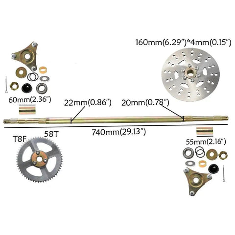 Complete 29 Inch Rear Live Axle Kit Beefed Up For Go Karts And Drift Trikes With 6 Inch Wheels Tubeless 145 70 6 Tires Steering Brakes And 3 Stud Hubs