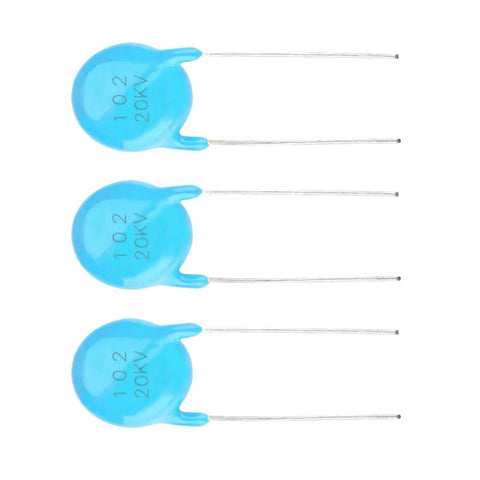 Heavy Duty High Voltage Ceramic Capacitor Value Pack showing three blue capacitors rated 20kV for circuit repairs and electronics projects.