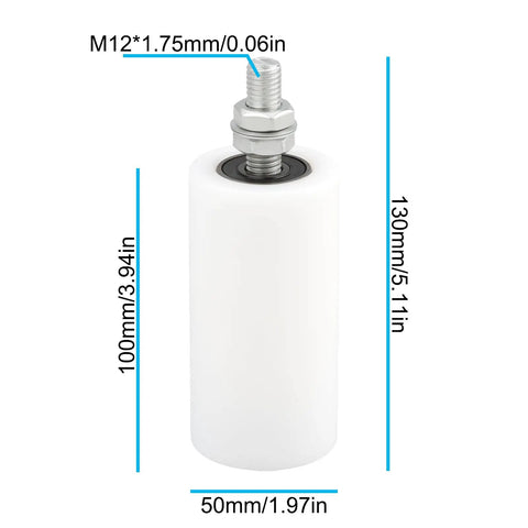 Heavy Duty Sliding Door Guide Rollers With Reinforced Nylon Bearing Wheels And M12 Mounting Bolts, 50x100mm, 130mm height.