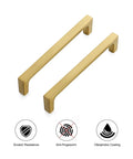 Slick Brushed Brass Cabinet Pulls 5 Inch Center To Center Solid Metal Drawer Handles smooth finish with anti-fingerprint coating