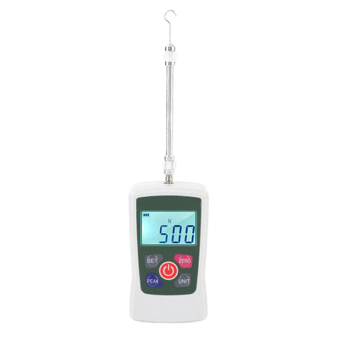 50N Digital Force Gauge And Handheld Push Pull Meter With Bright Backlit Screen and a hook display for accurate measurements.
