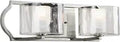 Two Light Bath Vanity Light With Polished Nickel Finish, Etched Glass Diffuser Inside Clear Water Glass Shade, front view