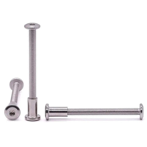 M6 X 50MM Furniture Screws With Barrel Nuts Kit 304 Stainless Steel Heavy Duty Workhorse showing screws with hex drive detail.