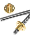 Top Shelf T10 Lead Screw With 304 Stainless Steel And Solid Brass Nut For 3D Printers And Cnc Routers showing smooth threads.