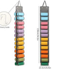 Top Tier Hanging Closet Organizer With Twenty Six Pockets For Leggings And Tees Plus Double Sided Oxford Fabric Rack, dimensions shown.