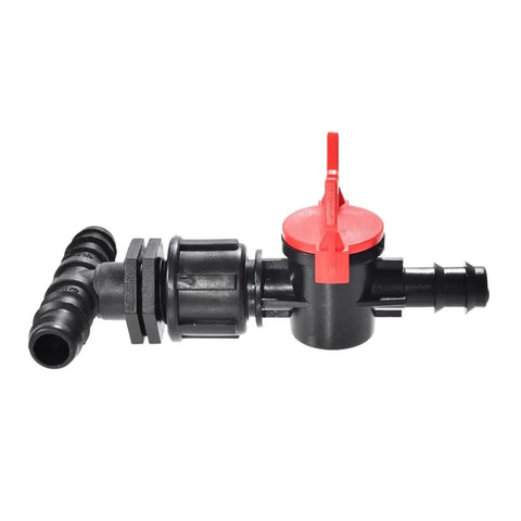 Durable 16mm And One Half Inch Garden Hose Splitter Tee Reducer Barb Connector With Tap Valve Three Way Fitting For Drip Irrigation System Ideal For Garden Mains And Lawn Care Outdoor Use Easy Install black plastic hose tee with red tap valve