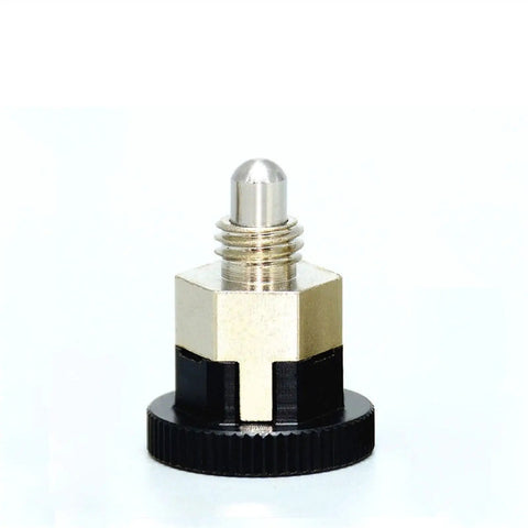 M8 Indexing Plunger Featuring Rock Solid Self Locking Knob For Unshakeable Positioning And Heavy Duty Locking Screw close-up view.