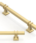 Top Tier Brushed Gold Cabinet Pulls 10 Pack 5 Inch Center To Center Modern Kitchen Cupboard Drawer Handles in brushed gold finish.