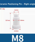 Ceramic Positioning Pin Right Angled M8 25.7mm height, insulated, rust resistant, designed for spot welding precision.