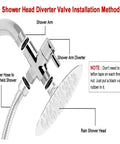 Upgrade Your Bath Game With This Legit 3 Way Shower Diverter Valve Featuring Slick Multi Layer Plating To Resist Scratches While Effortlessly Splitting Water Flow Between Tub And Shower Heads For A Seamless Setup; installation method for shower head diverter valve with shower arm and rain shower head.