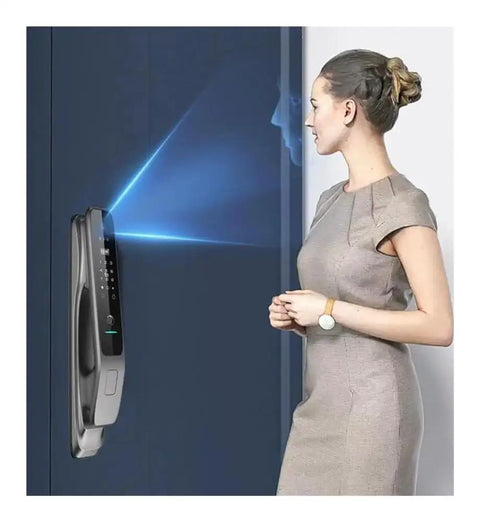 Solid Game Changer Smart Lock Featuring Slick 3D Face And Fingerprint Unlocking Through Built In WiFi For Automatic Door Deadbolts with user face scanning.