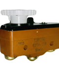 Tough As Nails Snap Action Limit Switch With Spdt Actuator And Pin Plunger Lever mounted on a base, showing connections for wiring.