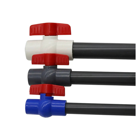 Full Port Pvc Ball Valve With Red T Handle And Slip Ends Offers Knockout Durability For Your No Sweat Backyard Oasis Setup Fits 20 25 32 40 Mm Pipes For Greenhouses Yards And Diy Irrigation Projects Boasts Fast Solvent Install - assorted valves with red handles and different colors