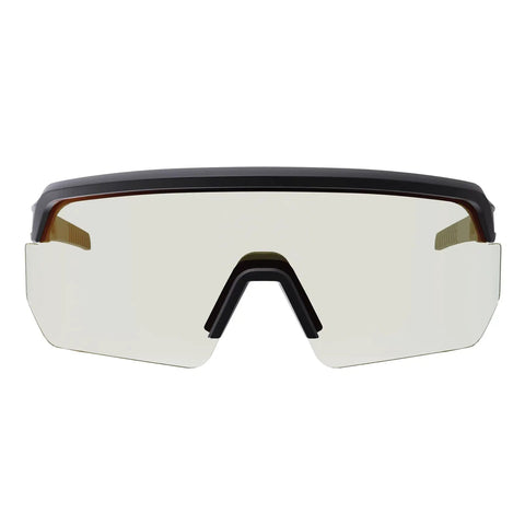 Impact Resistant Oversized Blade Safety Glasses Featuring Hella Reliable Anti Fog Lens Coating And Scratch Proof Build For Superior Job Site Eye Protection Plus ANSI Z87 Verification Rating front view with clear lenses.