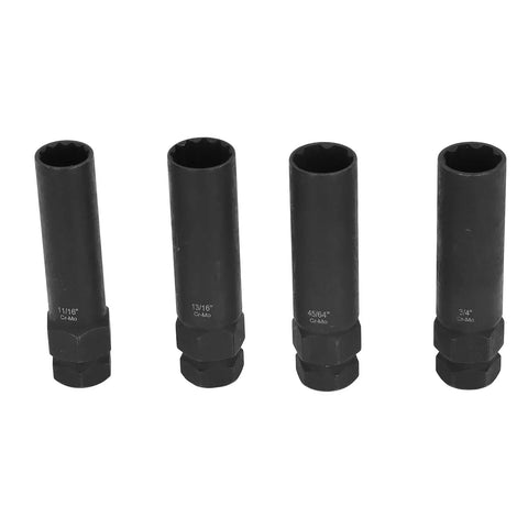 Thin Walled Cr Mo Steel Lug Nut Socket Set With Spline Lug Nut Keys showing 11/16 to 3/4 inch sizes for tight wheel wells