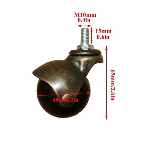 Premium Bronze Ball Caster Wheels 2 Inch Antique Gold Furniture Casters with M10 threading and smooth swivel for easy movement.