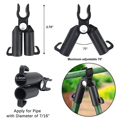 Various views of plant joint connectors from the All In One Garden Trellis Kit With Plant Clips And Stake Connectors for trellis assembly