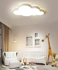 Cloud Shape LED Ceiling Light For Kids Room Acrylic Flush Mount Chandelier With Remote Dimmable Warm And White Light Large 25.5 Inch By 16 Inch Kids Bedroom Nursery Living Room Decor in a nursery setting.