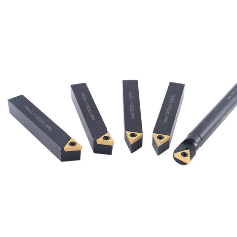 Five Eighths Inch Mini Indexable Turning Tool Boring Kit with five holders and TCMT325 inserts displayed on a white background