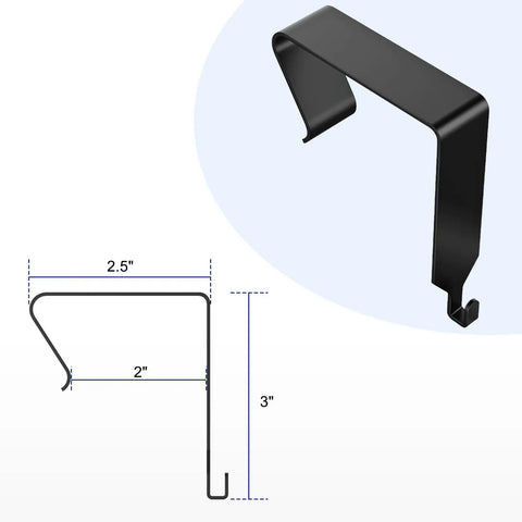 Diagram of over the door hooks for office cubicles showing dimensions, part of a 4 pack durable metal hangers universal panel hanger.
