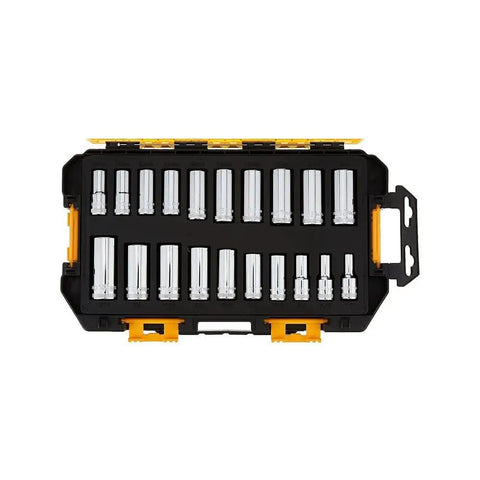 3/8 Inch Drive Deep Socket Set, 20 Piece with DirectTorque Technology, Knurled Beauty Rings For Slippage-Free Hand Tightening