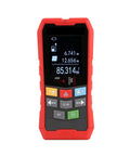 Toss Out The Old Guesswork With This Sleek Wireless Stud Finder And Wall Scanner with red casing and digital display for measuring distances.