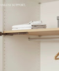 Hidden Shelf Bracket 0.47 Inch Width Slim Profile For Tight Spaces In Closets And Cabinets, brown finish supporting shelf.