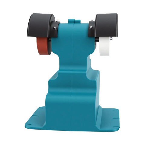Badass Cordless Bench Grinder Polisher Kit Loaded With Coarse And Fine Grinding Wheels Battery Driven Copper Motor showing side view design.