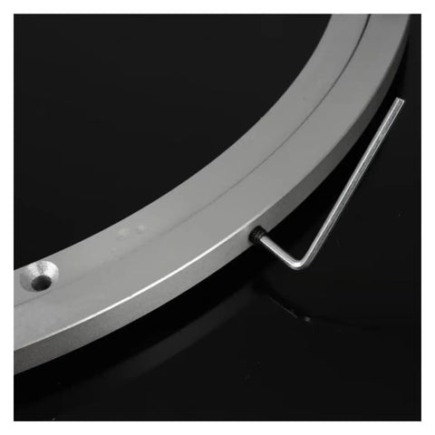 Close-up of 36 Inch Heavy Duty Lazy Susan Hardware Featuring Premium Aluminum Swivel Turntable Bearing with installation tool.
