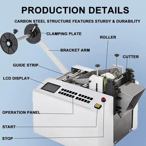 Killer Speed Automatic Electric Tube Cutter With Crisp Lcd Panel For Fast Precision Cuts Through Rubber Plastic Heat Shrink Tubing Industrial Grade Built Tough Slick Operation Gear showcasing clamping plate and LCD display.
