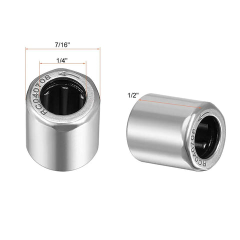 Straight From The Shop One Way Needle Roller Bearing Clutch 1/4 Inch Bore 7/16 Inch OD 1/2 Inch Width Built Tough St14 Steel Cup Precision Gcr15 Rollers Grease Packed Reverse Idler 5 Pack with dimensions.