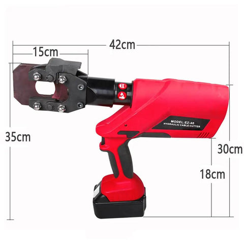 Battery Powered Hydraulic Cable Cutter 60KN For 40mm Copper And Aluminum Cables And Armored Cable, side view with dimensions shown