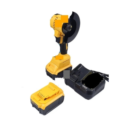 Rugged Little Beast Cordless Circular Saw Coupled With Mini Angle Grinder featuring a battery and charging dock for woodworking and metal projects.