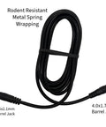 Plug And Play Solar Panel Trail Camera Power Cord Replacement 2.1Mm To 1.7Mm armored black cable with rodent-resistant metal spring wrapping.