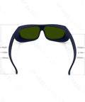 Top Shelf Professional IPL Laser Safety Glasses For Hair Removal And Cosmetology Featuring Wide Spectrum 190Nm To 2000Nm Protection with precise measurements and dark frames.
