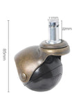 Top Shelf 4 Pack 2 Inch Antique Bronze Swivel Caster Wheels Slick Glide Furniture Rollerballs side view with measurements.
