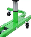 Professional Grade Tire Storage Stand With Heavy Rollers Rock Hard Carbon Steel Garage Organizer's green base and casters.