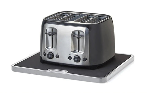 Heavy Duty Appliance Rolling Tray Serves As Slick Kitchen Counter Organizer With Easy Glide Wheels And Non Slip Base Keeps Coffee Makers Blenders Mixers Safe On Countertops Silver Real Deal Fix with toaster on top.