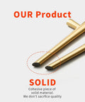 Close-up of polished brass cabinet pulls from 5 pack with 5 inch hole center for kitchen cabinets, solid zinc alloy build.