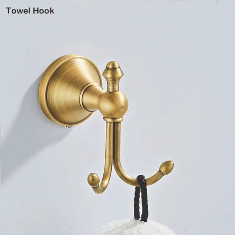 Brass Bathroom Accessories Set With Adjustable Towel Bar From 16.53 To 28.42 Inches Vintage Brushed Brass Wall Mounted Bath Hook