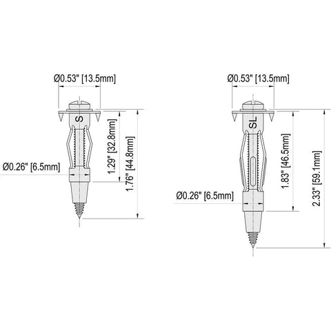 Diagram of Zinc Plated Steel Hollow Wall Anchor Screws Kit For Drywall 40 Pcs Molly Bolts Fasteners Set with size dimensions.